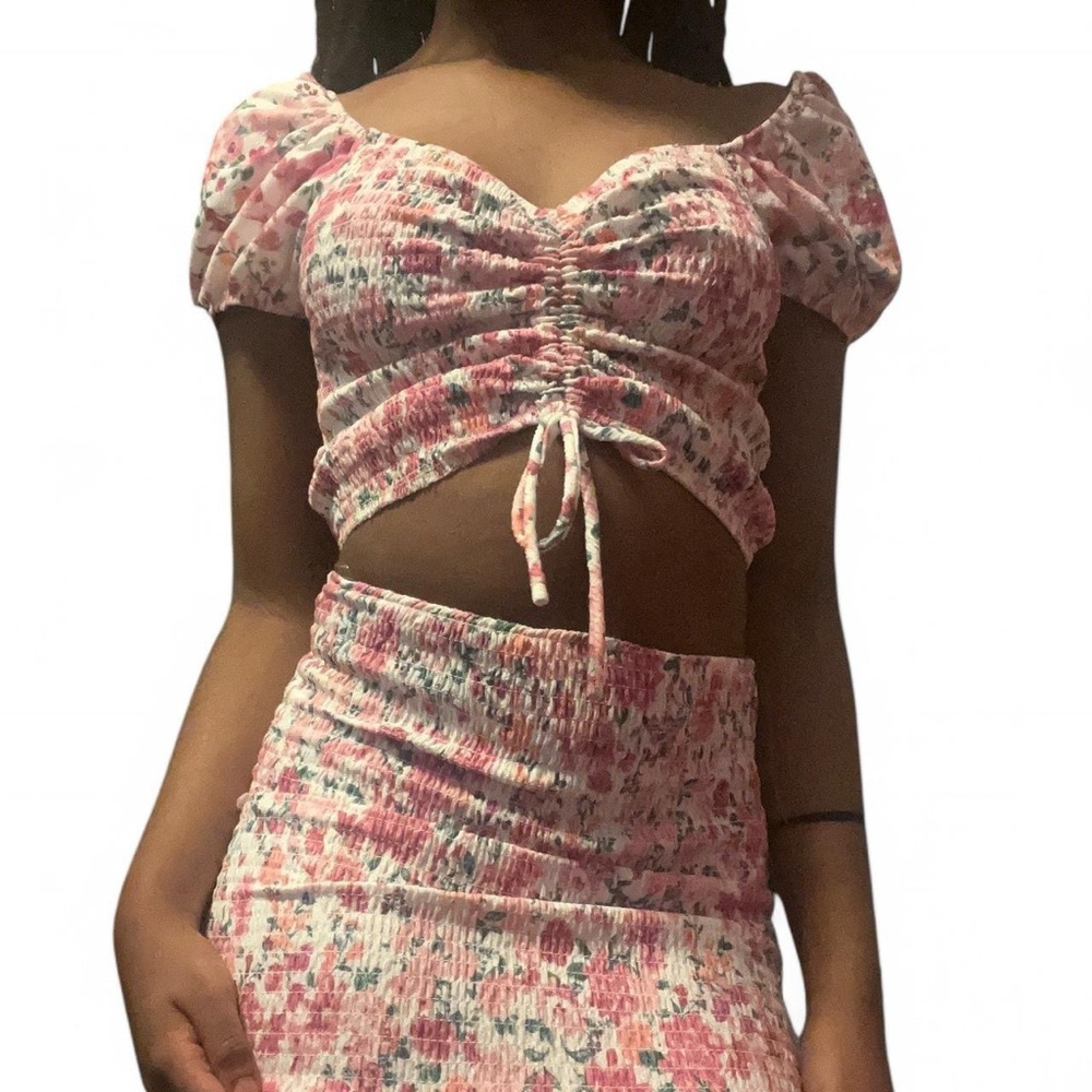 Floral Pink Smocked Crop Top